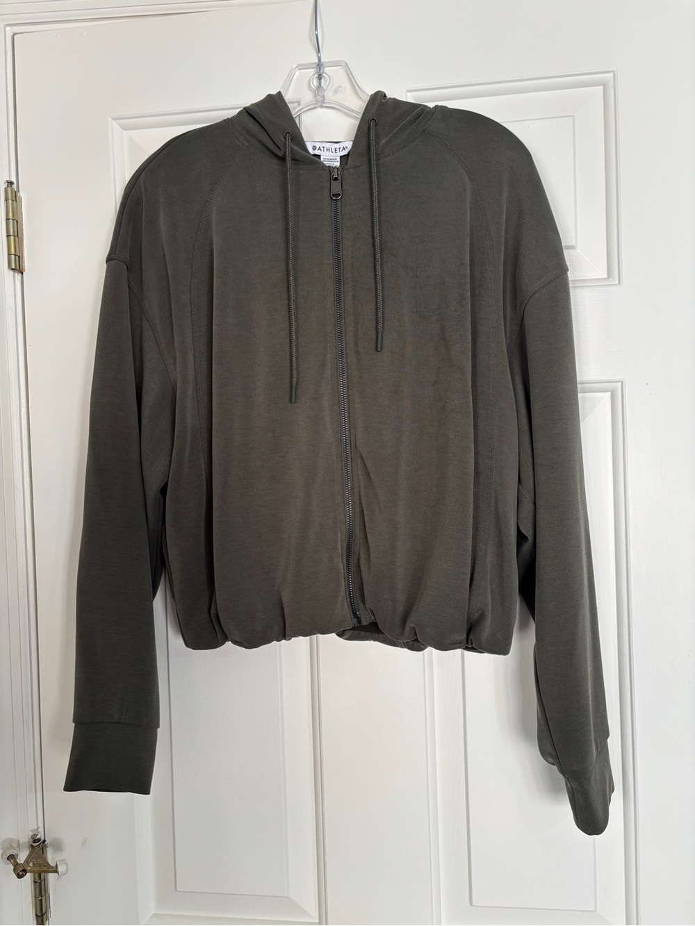 Athleta Olive Full-Zip Hooded Sweatshirt TENCEL Modal Elastic Hem - Small